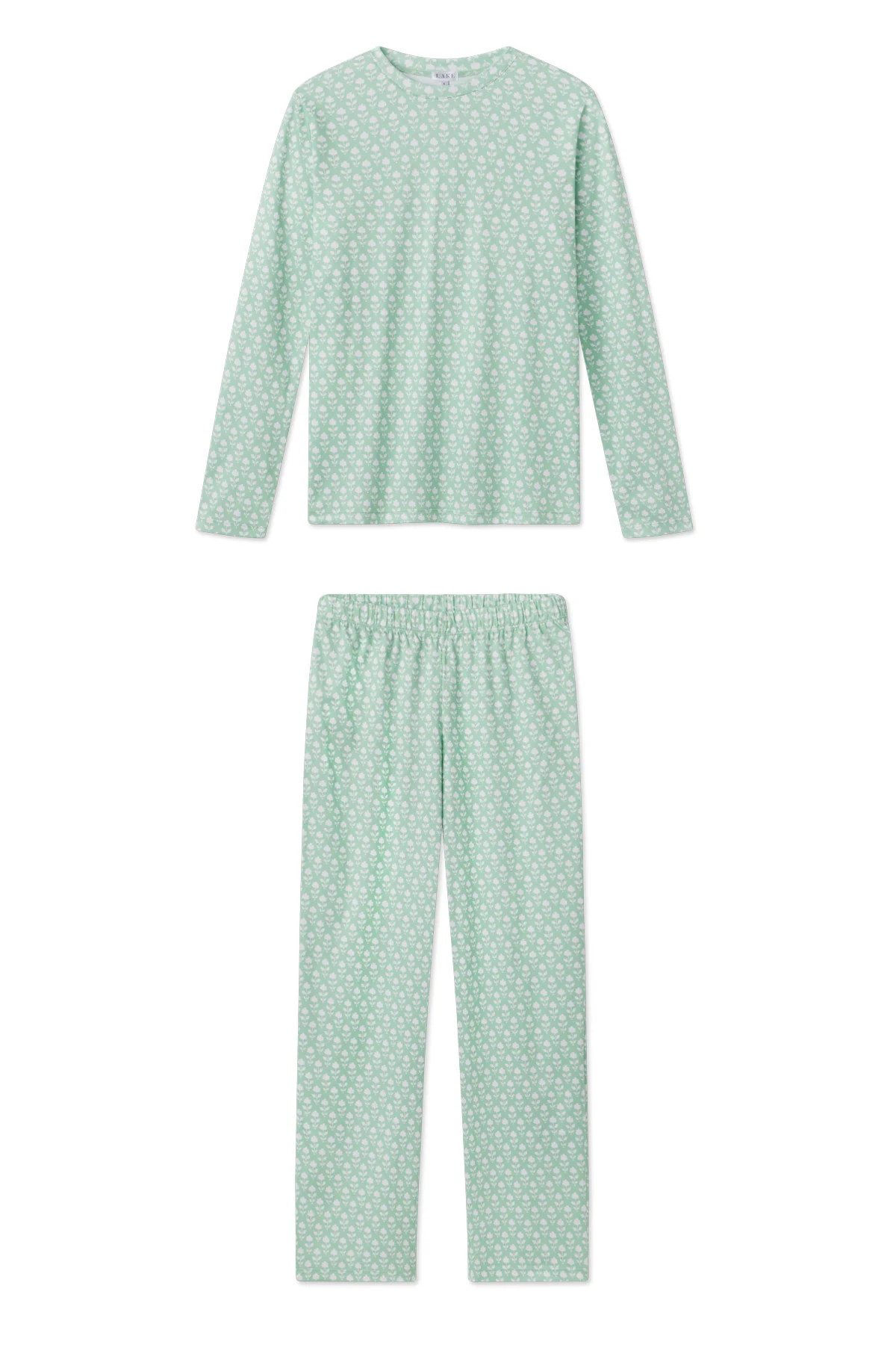 Pima Crew Long-Long Set in Parisian Green Bloom | Lake Pajamas