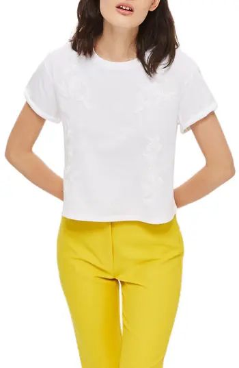 Women's Topshop Embroidered Crop Tee, Size 2 US (fits like 0) - White | Nordstrom