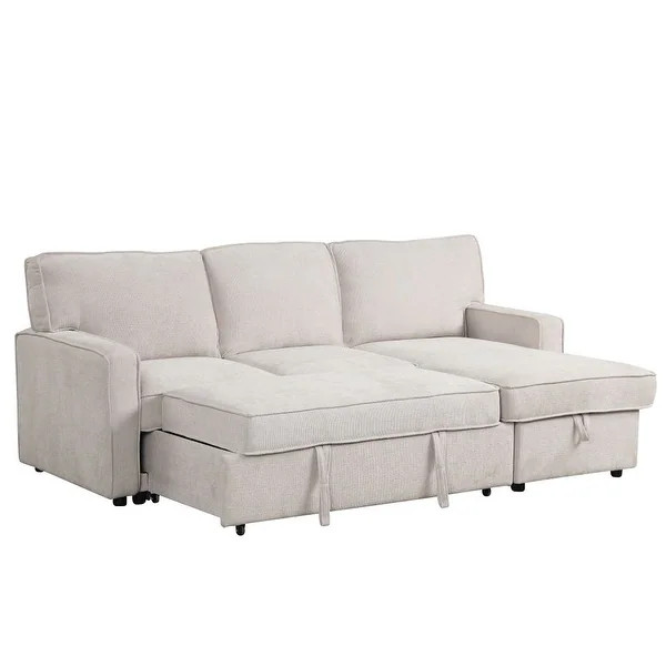 Upholstery Sleeper Reversible Sectional Sofa with Storage Space, USB port, 2 Cup Holders on Back ... | Bed Bath & Beyond