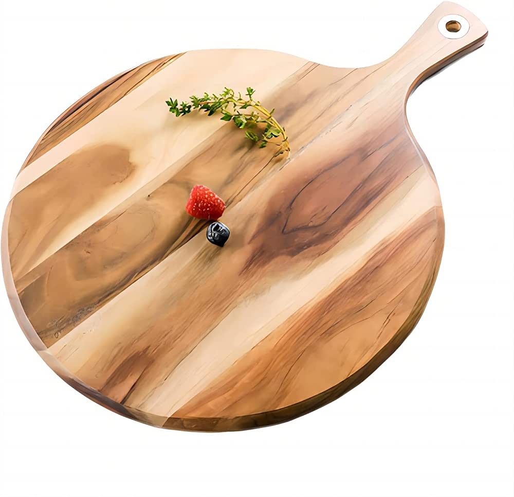 BILL.F Acacia Wood Pizza Peel, 12 x 16 Inch Round Wooden Cutting Boards for Kitchen with Handle, ... | Amazon (US)