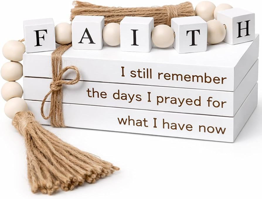 Farmhouse White Fake Decorative Books for Home Office Decor - Religion Christian Faith Aesthetic ... | Amazon (US)