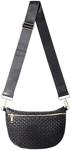 Woven Crossbody Bag for Women, Checkered PU Bum Bag Sling Purse with Adjustable Strap for Travel,... | Amazon (US)