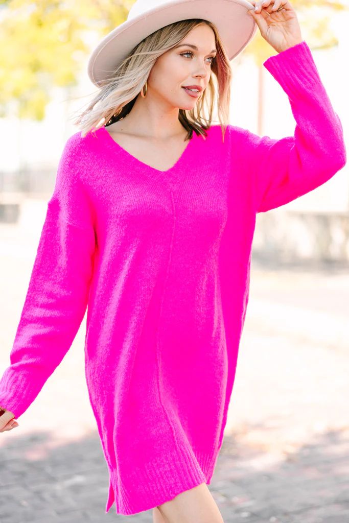 Ready For The Day Hot Pink Sweater Dress | The Mint Julep Boutique