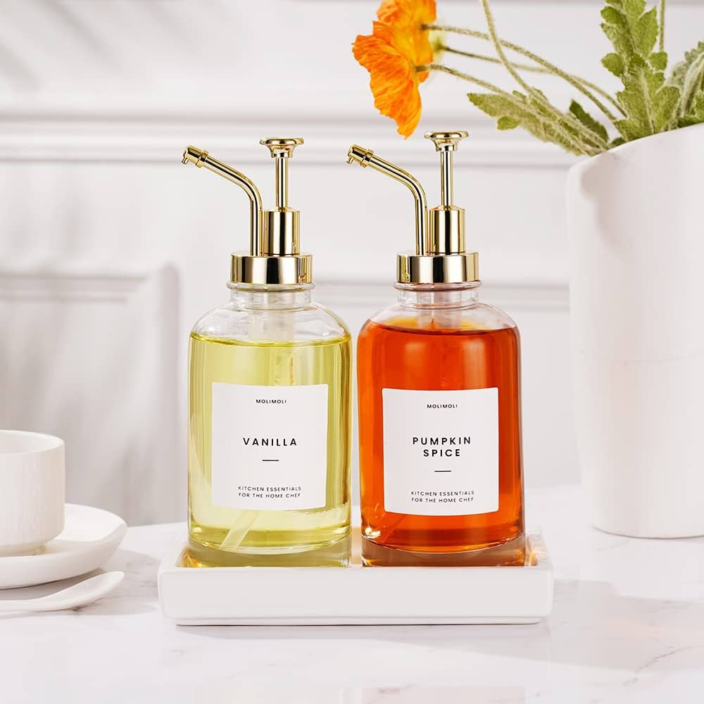 Molimoli Coffee Syrup Dispenser for Coffee Bar with Ceramic Tray, Coffee Pump Dispenser, 500 ml, ... | Amazon (US)