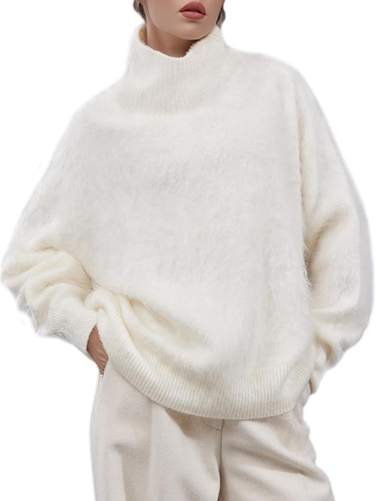 Women's Turtleneck Sweater Oversized Long Sleeve Fuzzy Knit Warm Sweaters 2025 Fall Pullover Tops | Amazon (US)
