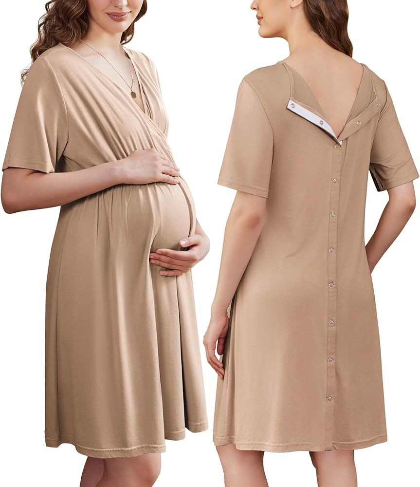 Ekouaer Labor and Delivery Gown for Hospital Short Sleeve Maternity Nursing Dress Nightgown with ... | Amazon (US)