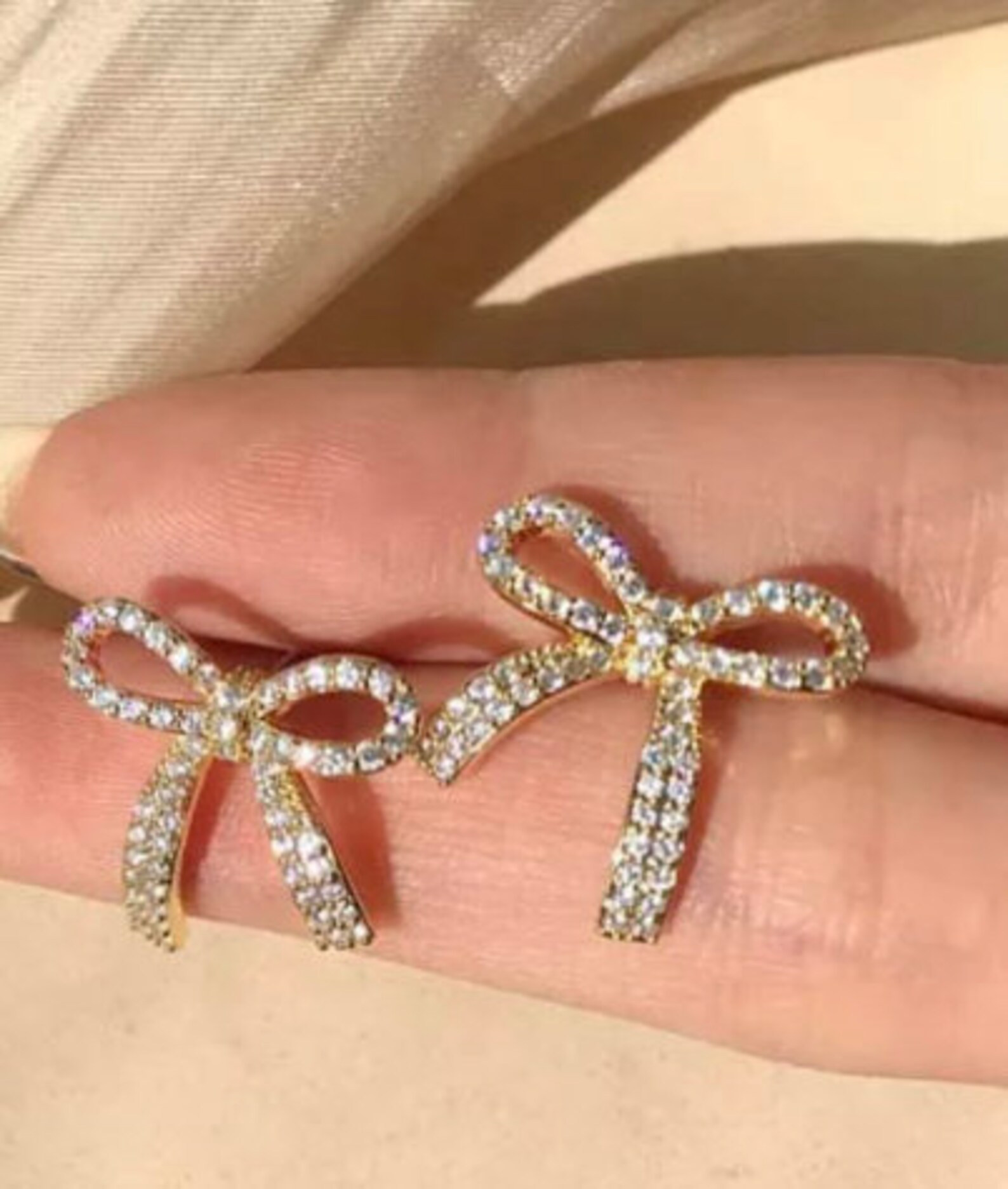 Crystal Dainty Bow Earring - Etsy | Etsy (US)