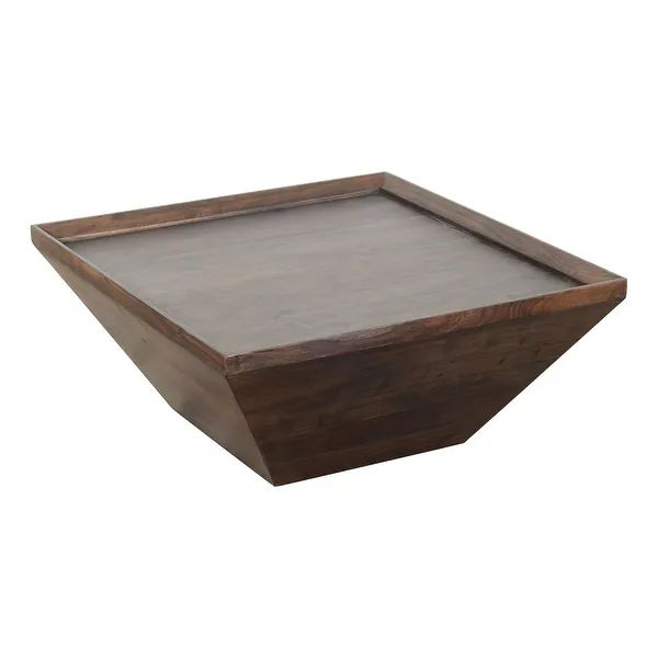 36 Inch Square Shape Acacia Wood Coffee Table with Trapezoid Base, Brown | Bed Bath & Beyond