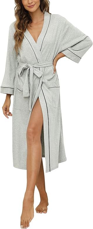 HEARTNICE Womens Cotton Robe Soft Kimono Spa Knit Bathrobe Lightweight Long (Grey mel. , S) at Am... | Amazon (US)