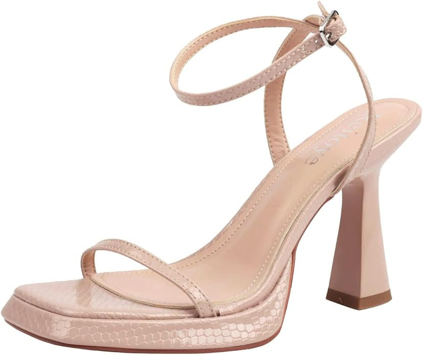 Reitoye Platform High Chunky Heels Square Toe Heeled Sandals Ankle strap Block Heels | Amazon (US)