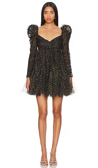 Ruched Mini Dress in Black & Gold Dot | Revolve Clothing (Global)