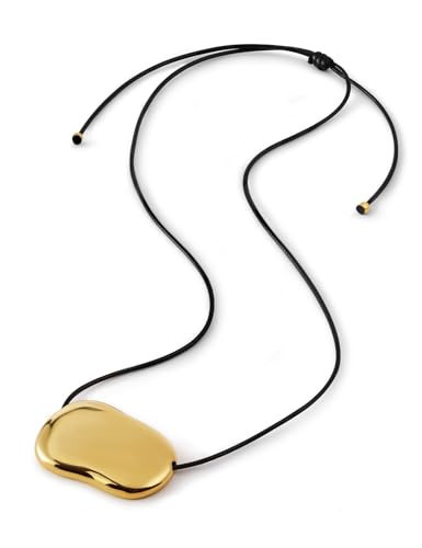 Grozilym Chunky Gold Pebble Pendant Necklace for Women, Minimalist Charm on Adjustable Black Cord, Statement Necklace Jewelry | Amazon (US)