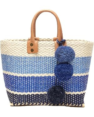 MAR Y SOL Women's Samana II Ombre Stripe Sisal Handheld Mini Tote Straw Bag w Pom Pom | Amazon (US)