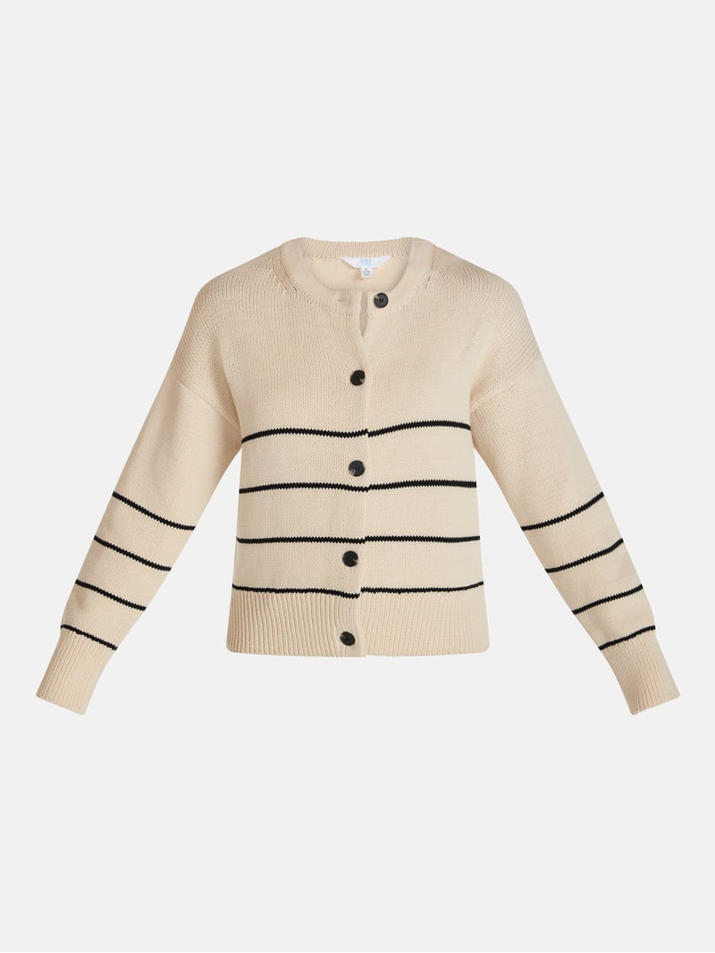 Time and Tru Women's Striped Cardigan Sweater with Long Sleeves, Sizes XS-XXXL | Walmart (US)