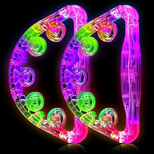 2 Pieces Light Up Tambourine Glow tambourines Musical Flashing Tambourine LED Tambourine for Part... | Amazon (US)