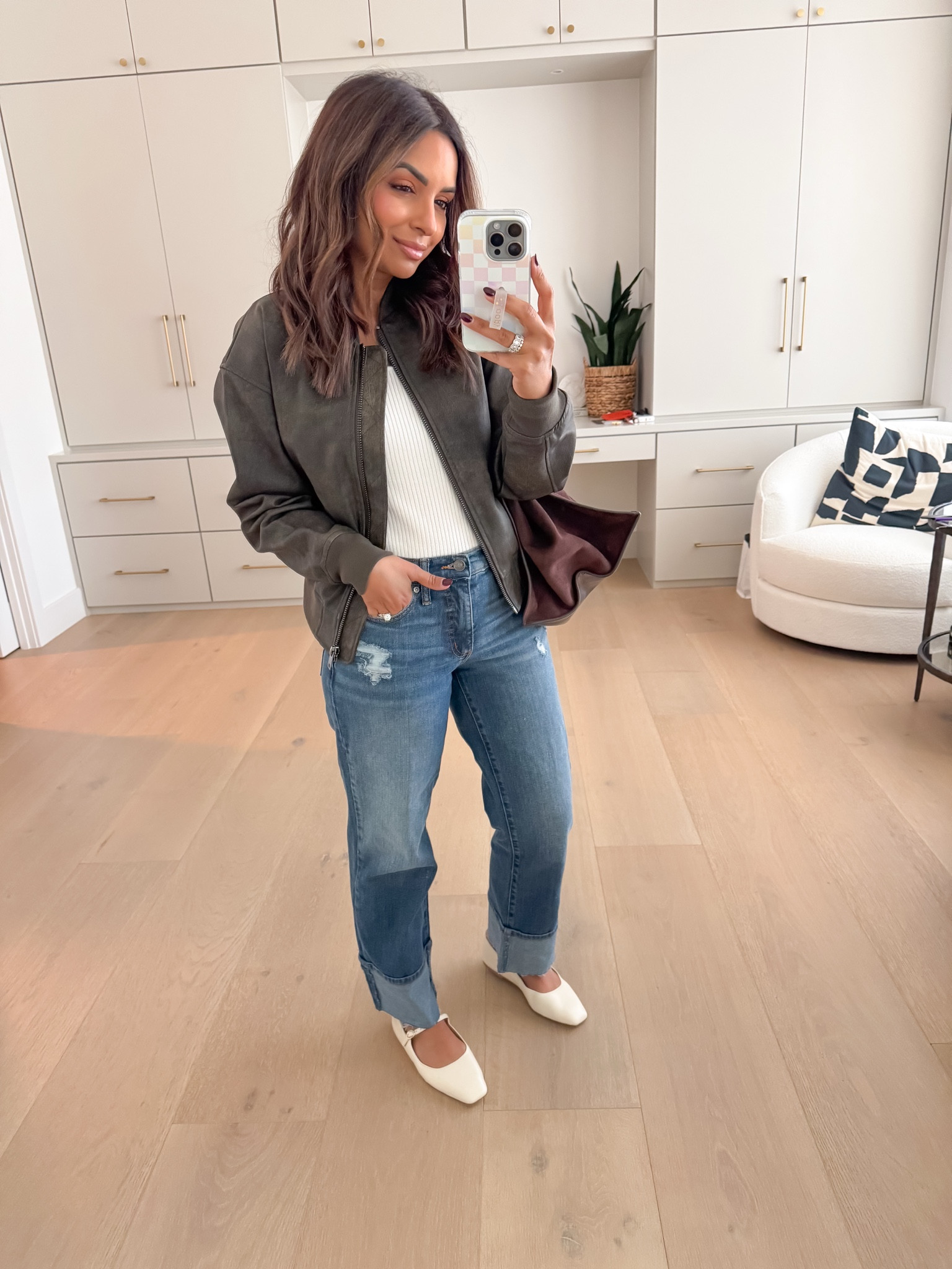 I just love this faux leather bomber jacket! On trend & the color is gorgeous!! Wearing my true size XS 

#LTKStyleTip #LTKFindsUnder50