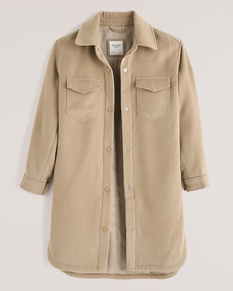Long-Length Wool-Blend Shirt Jacket | Abercrombie & Fitch (UK)