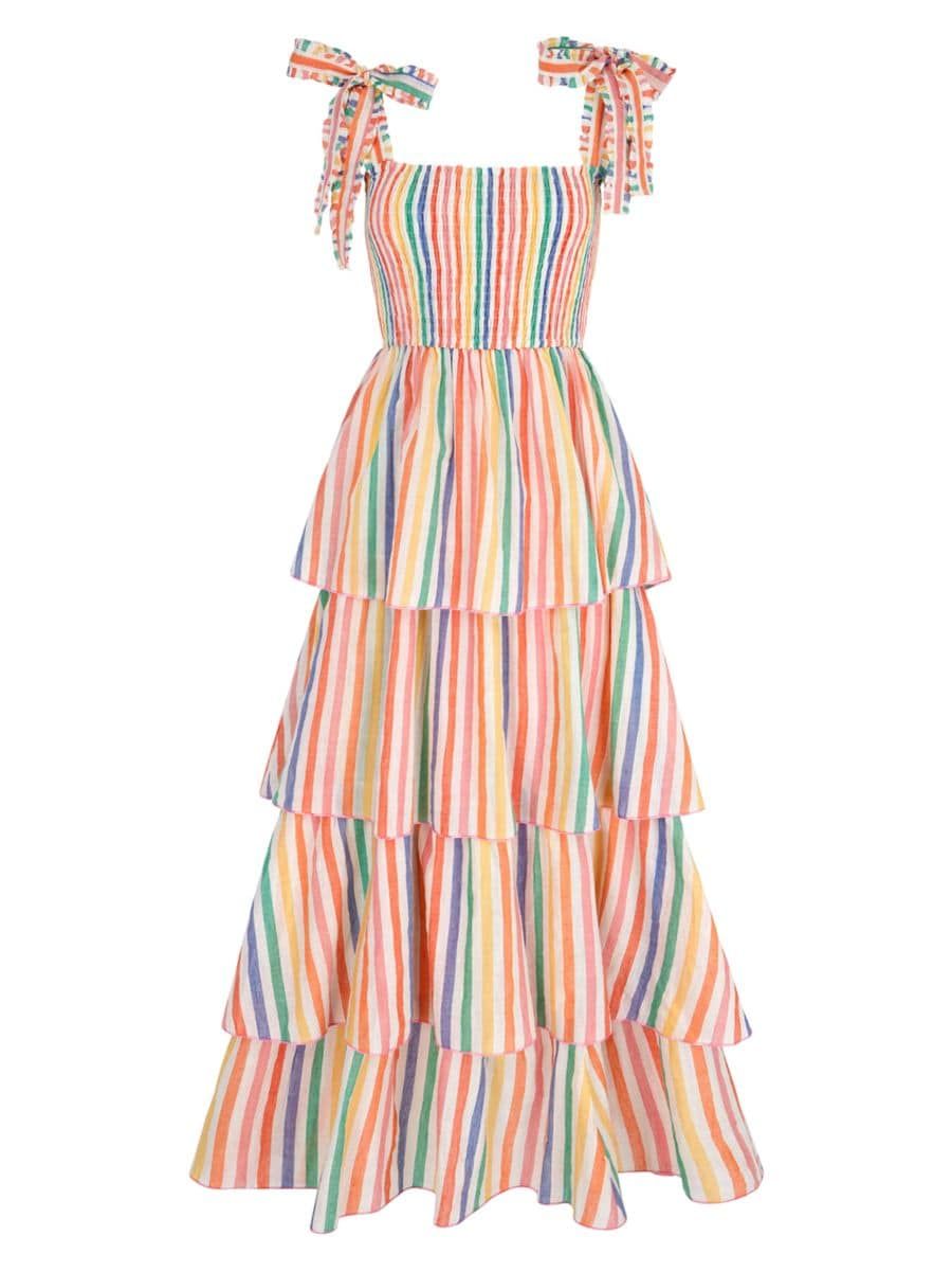 Shop Pink City Prints Rainbow Stripe Zazie Dress | Saks Fifth Avenue | Saks Fifth Avenue