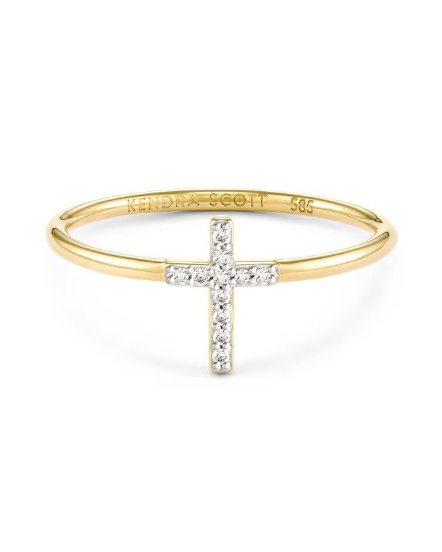 Cross 14k Yellow Gold Band Ring in White Diamond | Kendra Scott