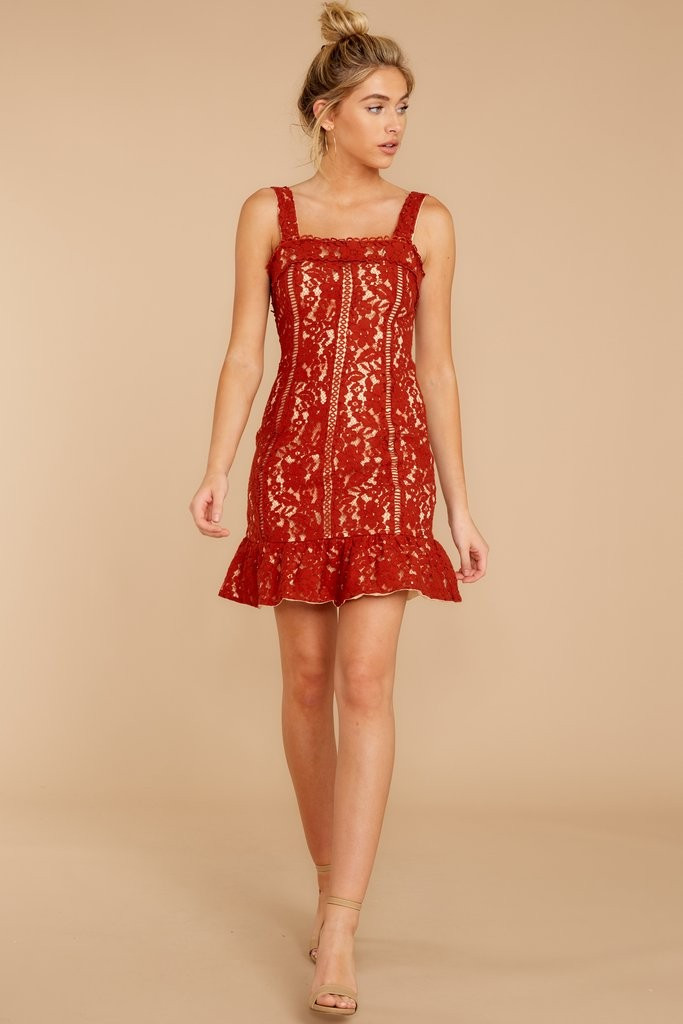 Lady Like That Rust Red Lace Dress | Red Dress 