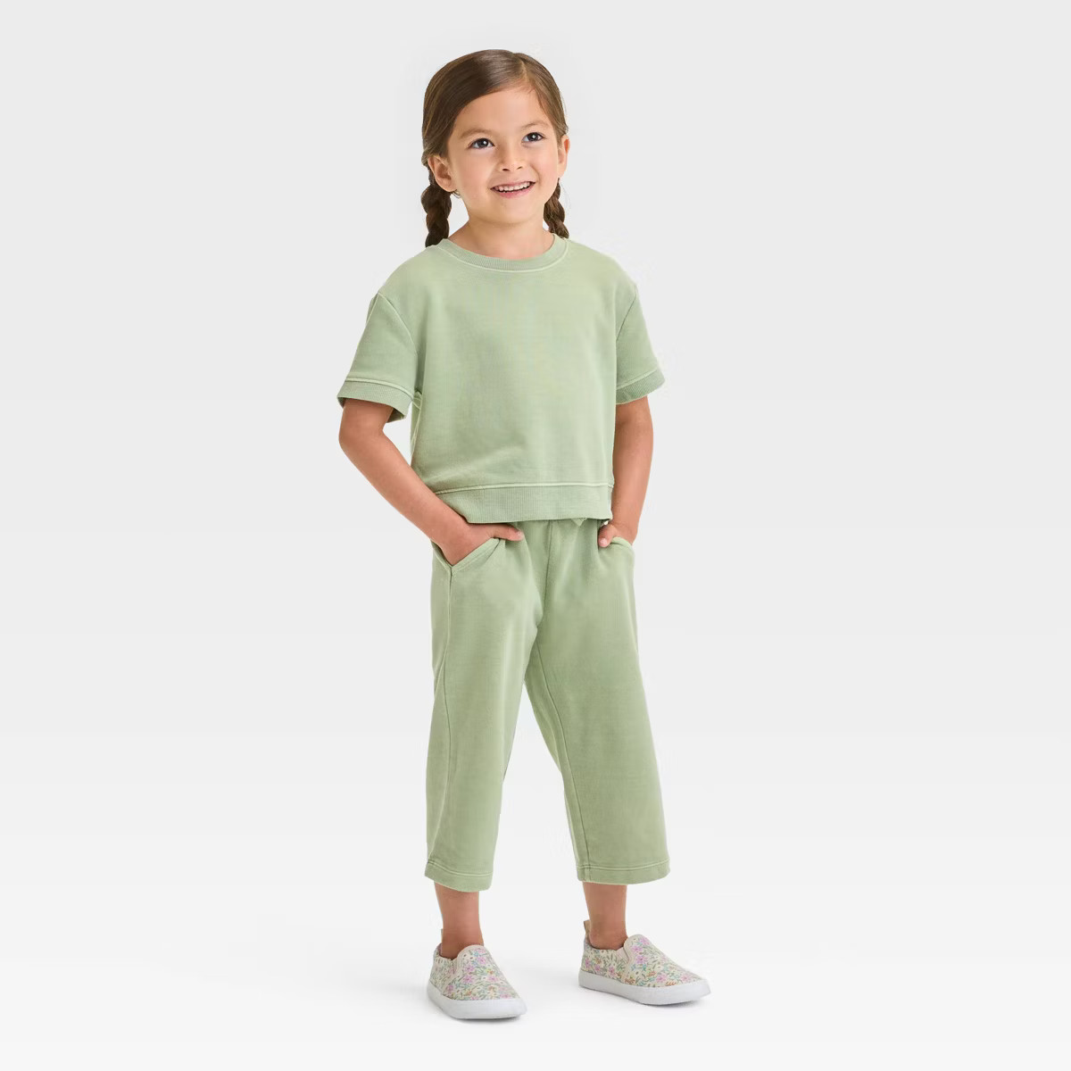 Toddler Girls' Crop Pants Set - Cat & Jack™ Olive Green | Target