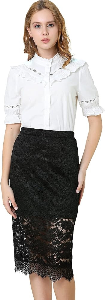 Allegra K Women's Lace Skirts Vintage High Waisted Midi Office Pencil Bodycon Skirt | Amazon (US)