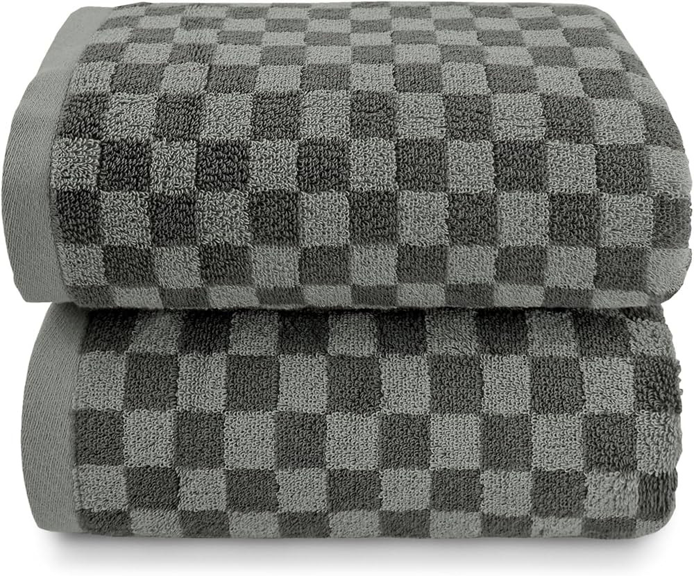 Jacquotha Cotton Bath Towels Set of 2 (Grey Checkered), Quick Dry Shower Towels Large Size 54” ... | Amazon (US)