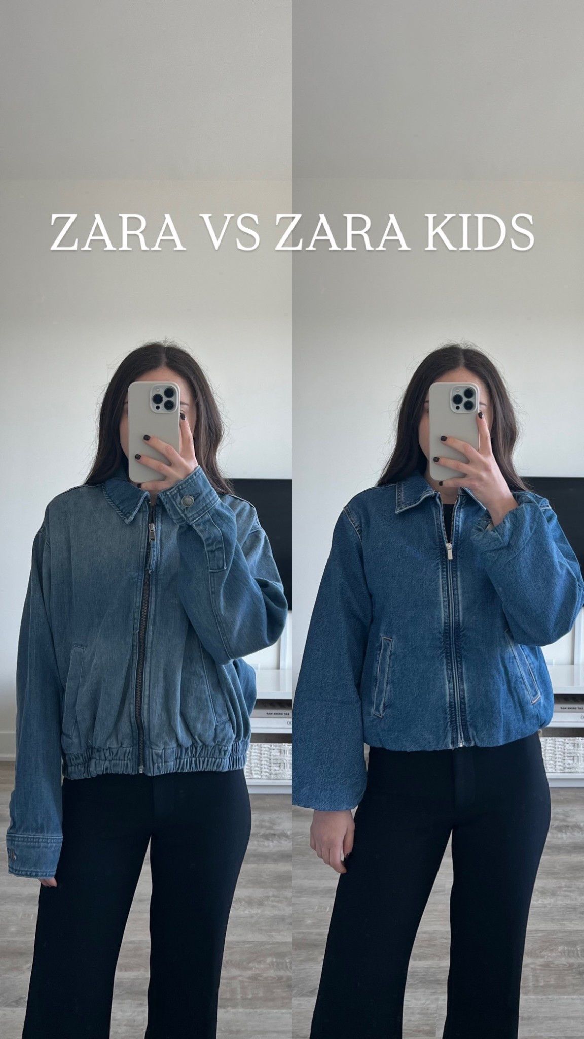 Both of these jean jackets are bomber styles, but the women’s jacket isn’t as flattering on me. I actually prefer the zara kids style overall - it looks nicer and fits me much better. I’ve linked both jackets for you! I’m wearing the kids size 11–12, but could have gone with the 12–13 for a looser fit 

#LTKpetite #LTKfall #LTKcanada