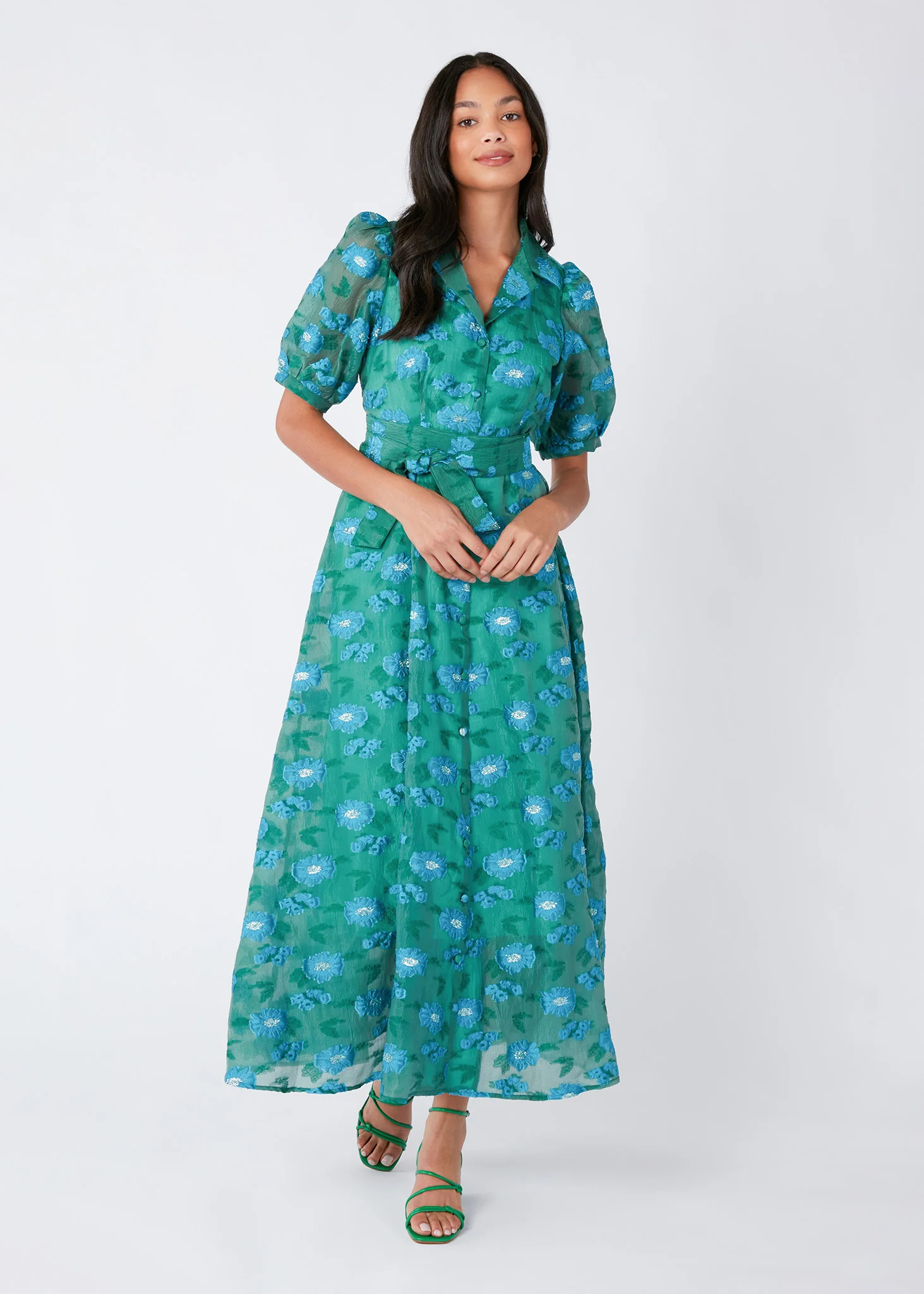 CHARLOTTE COLLARED GOWN GREEN ORGANZA | Abbey Glass