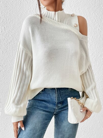 SHEIN Unity Asymmetrical Neck Drop Shoulder Sweater SKU: sw2209296227306001(42 Reviews)$17.99Make... | SHEIN