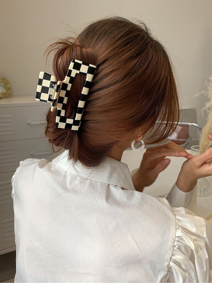 Black & White Checkerboard Pattern Square Hair Claw Clip | SHEIN
