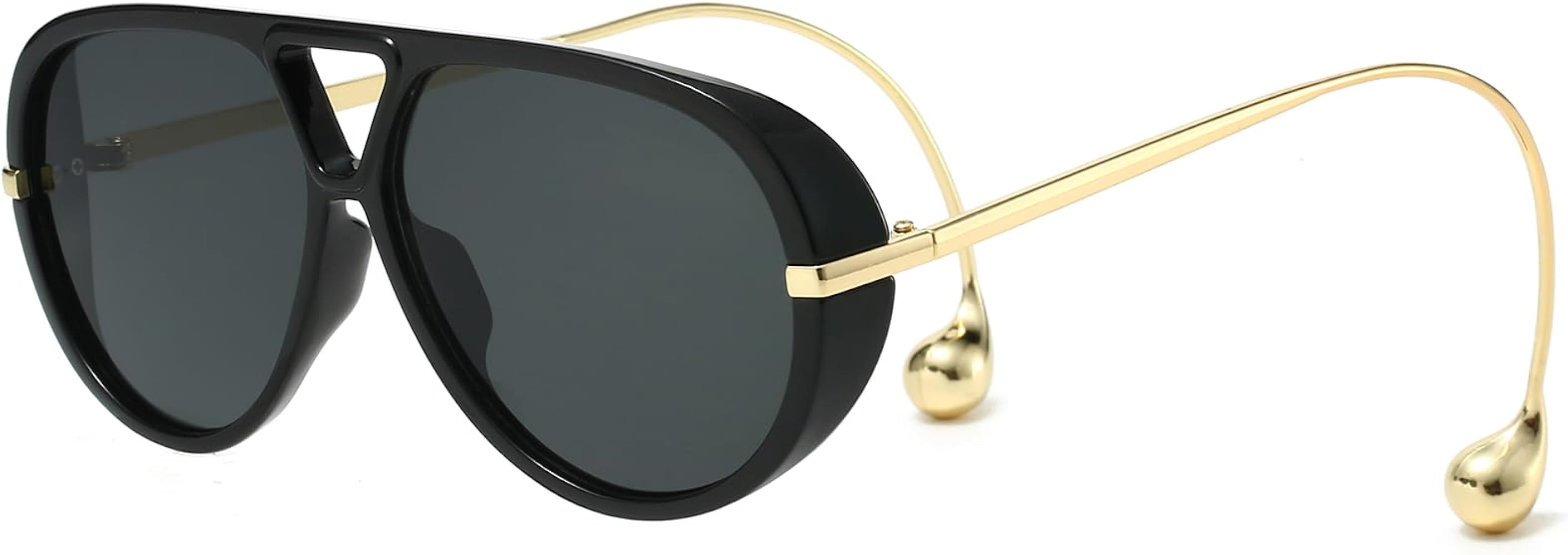 YAMEIZE Oversized Pilot Sunglasses for Women Men Retro 70s Double Bridge With Earring Round Shiel... | Amazon (CA)