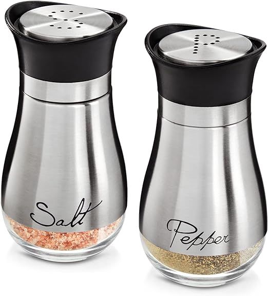 Stainless Steel Salt and Pepper Shaker Set with Glass Bottom, Perforated "S" and "P" Caps - Moder... | Amazon (US)