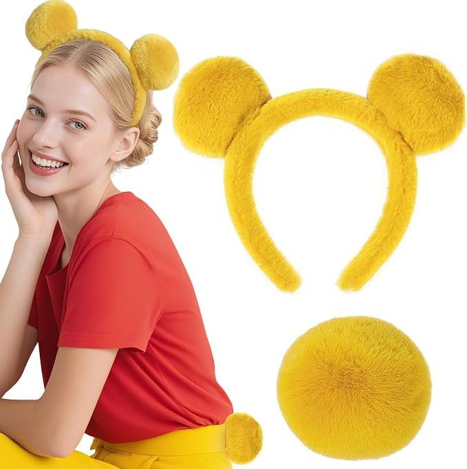 Komotu Yellow Bear Costume-Cute Bear Ears Headband and Tail for Women Halloween, Birthday, Christ... | Amazon (US)