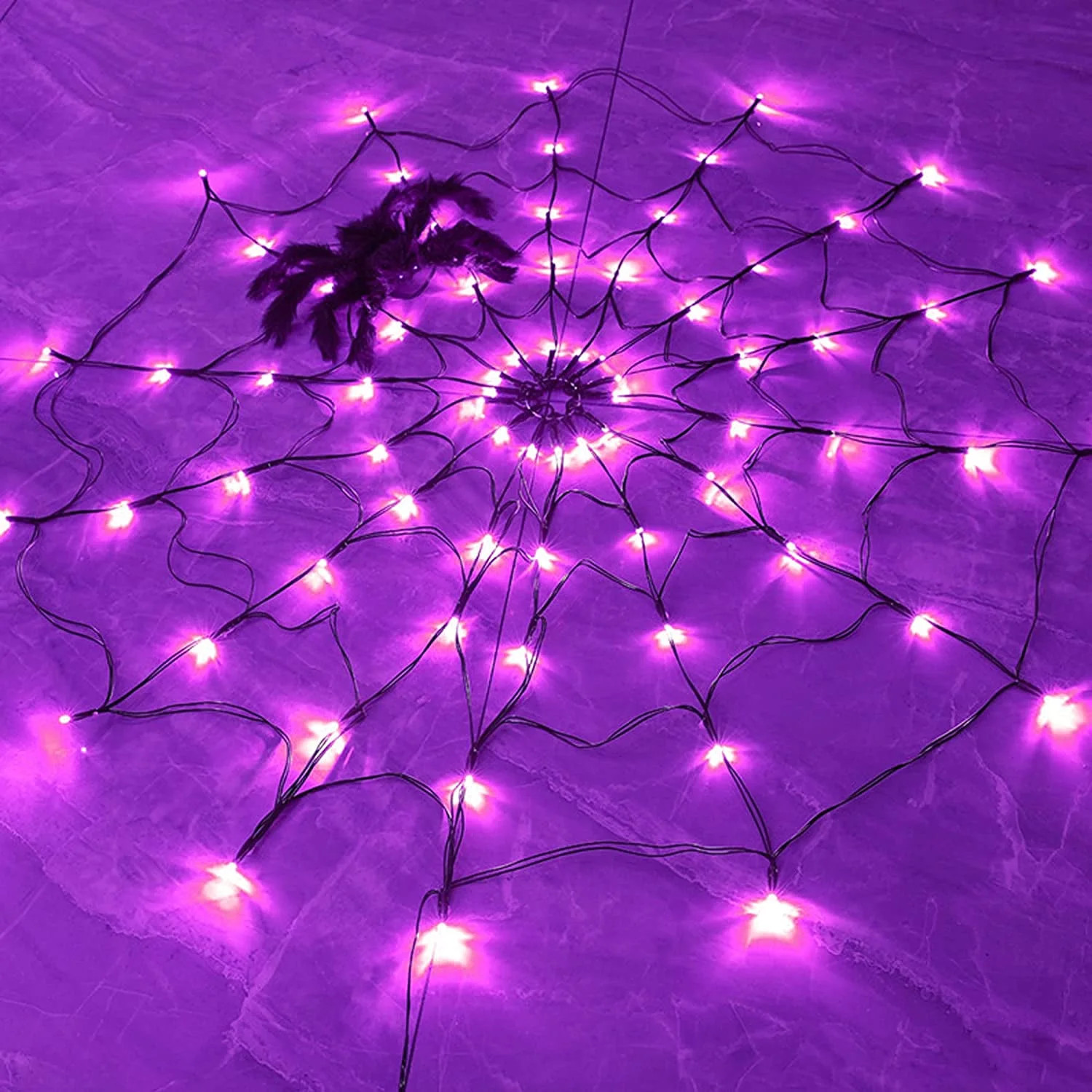 Halloween 80 LED Purple Spider Web Lights with Fake Spider, 8 Modes Light up Cobweb Halloween Dec... | Walmart (US)