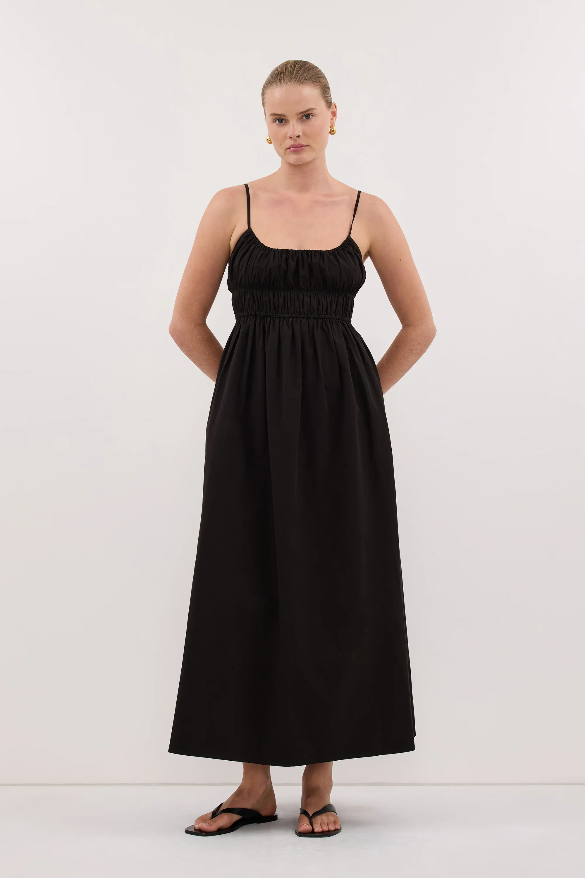 ZAHARA BLACK COTTON MIDI DRESS | DISSH