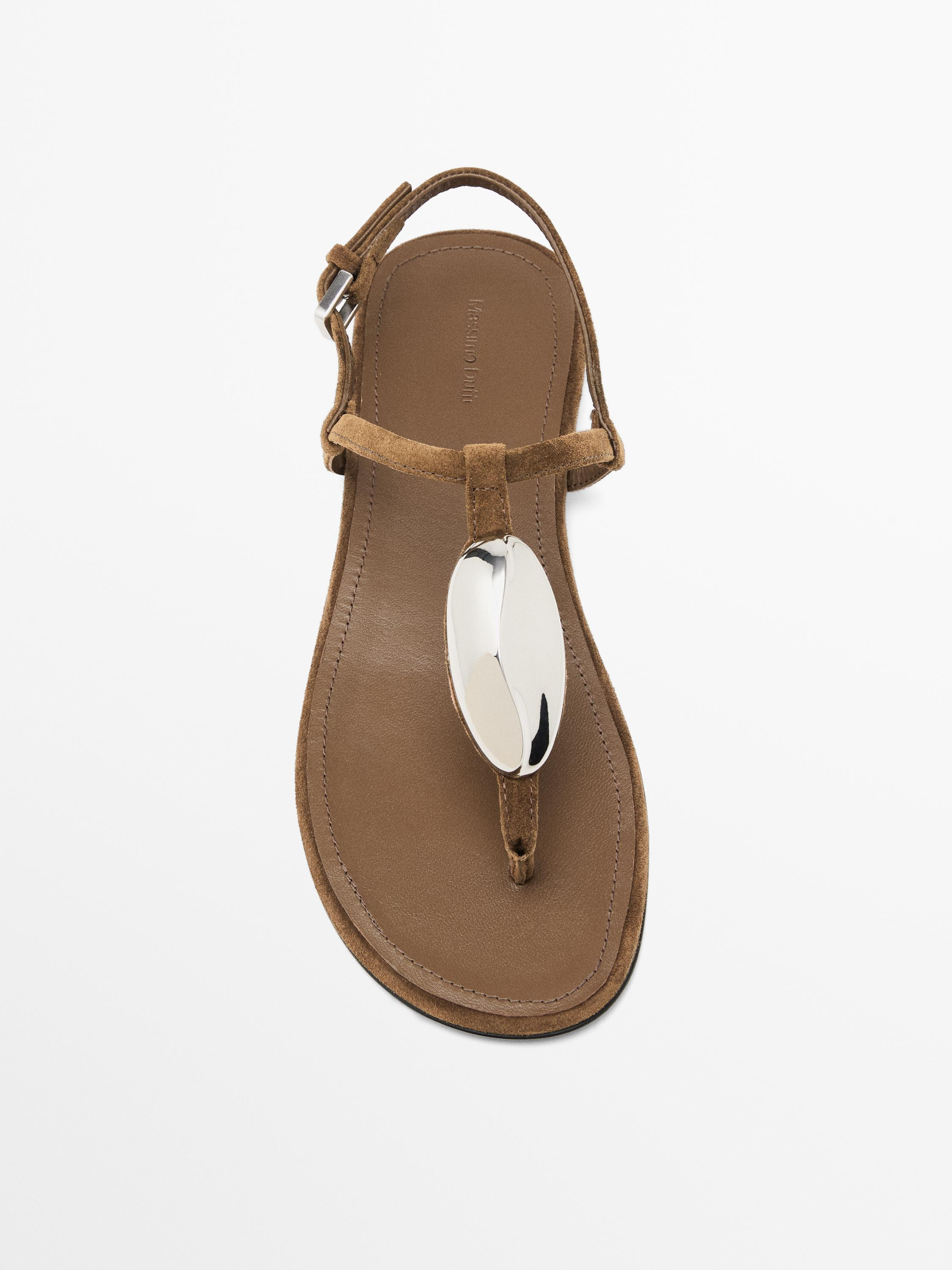 Rhinestone split suede sandals | Massimo Dutti US
