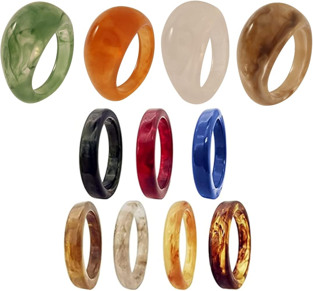 PPX 11 Pcs Resin Rings - Acrylic Chunky Aesthetic Trendy Colorful Cute Stackable jewelry, Bulk St... | Amazon (US)
