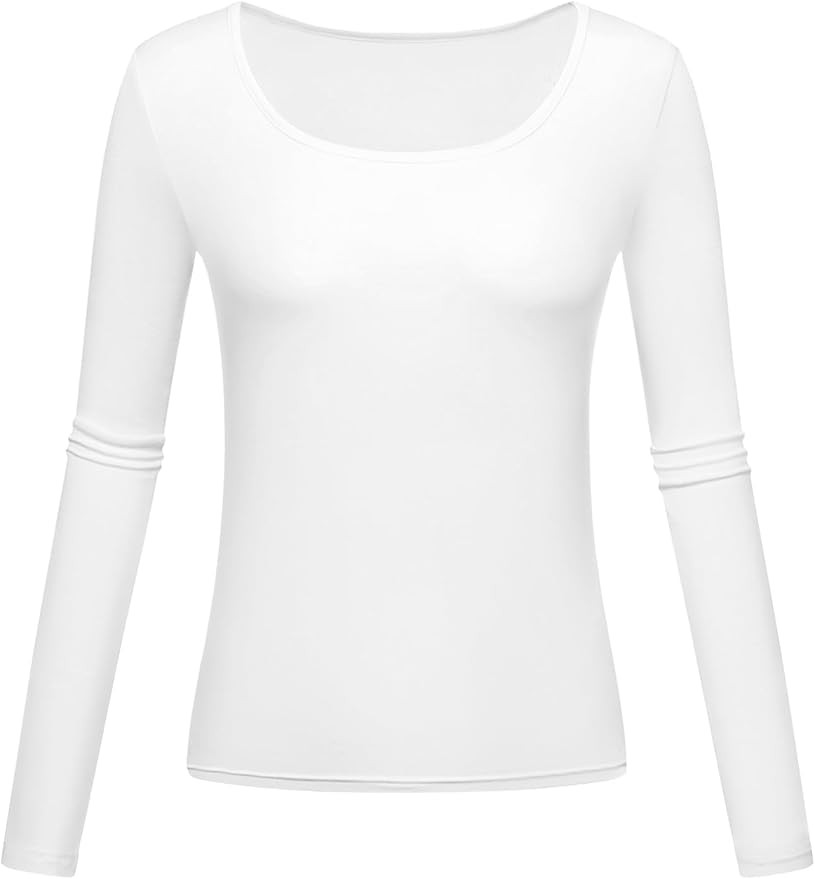 Long Sleeve Shirts for Women Scoop Neck Baselayer Casual Tops | Amazon (US)