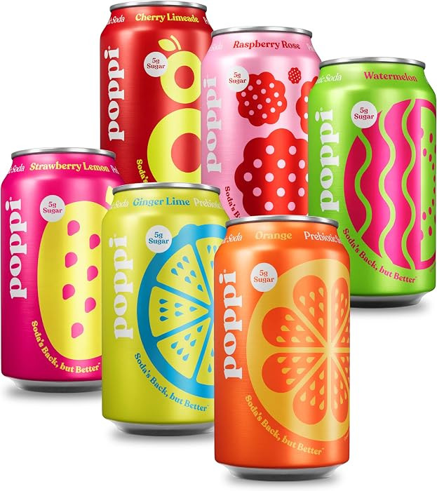 Poppi Prebiotic Soda, Sparkling Water & Fruit Juice, Fun Favorites, 12 Oz, 12 Pack | Amazon (US)