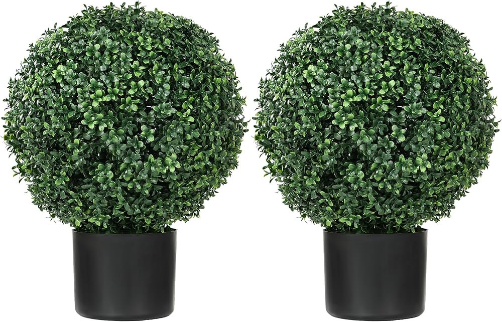 HOMCOM Set of 2 20.5" Artificial Ball Boxwood Topiary Trees with Pot, Indoor Outdoor Fake Plants ... | Amazon (US)