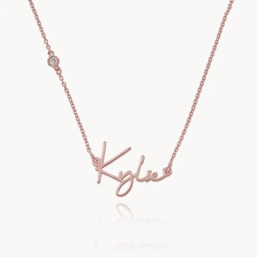 Belle Custom Name Necklace with Diamond - Rose Gold Vermeil | Oak & Luna (US)