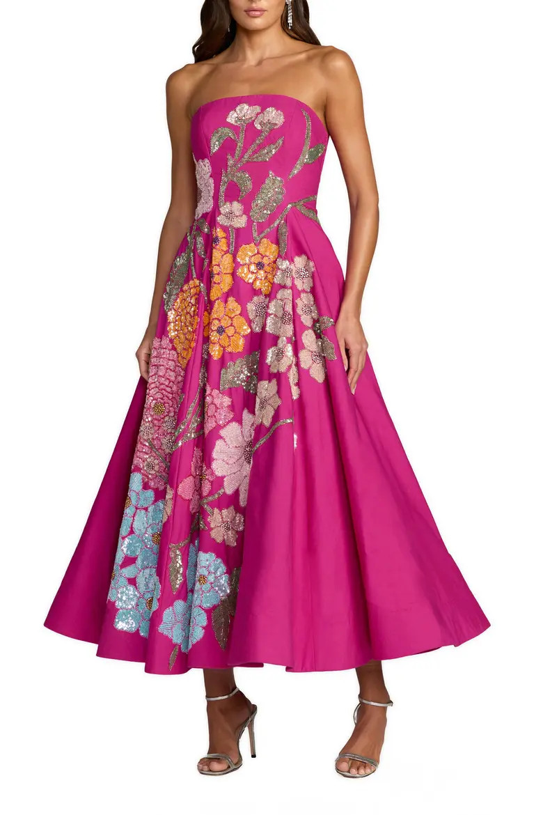 Strapless Floral Embellished Midi Dress (Women) | Nordstrom | Nordstrom