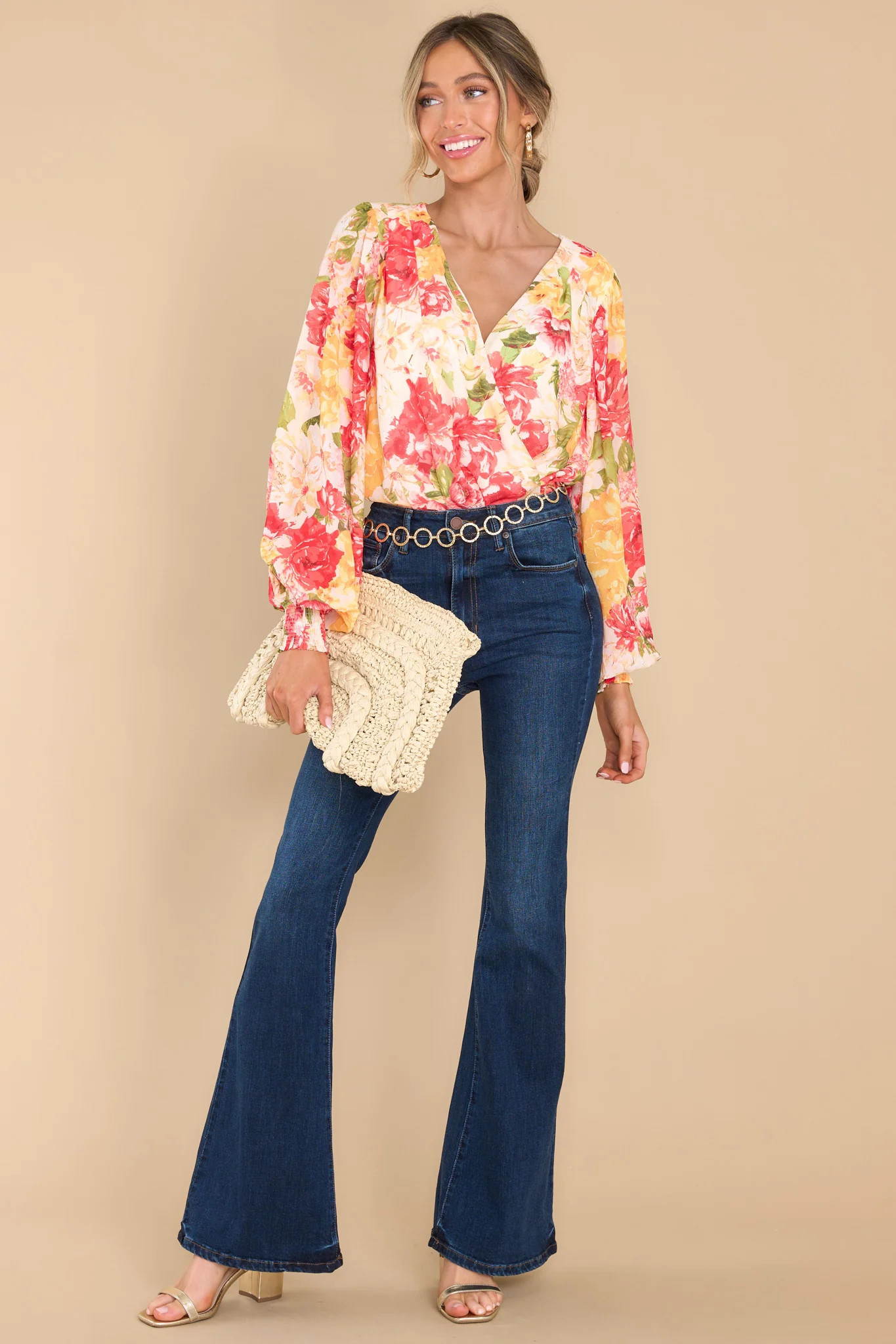 Blossom Out Red Multi Floral Print Bodysuit | Red Dress 