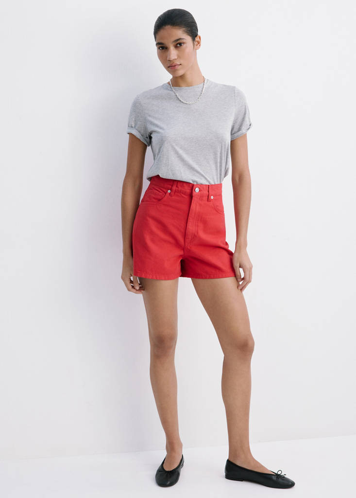 High-rise denim shorts red - Women - 10 - MANGO | MANGO (UK)
