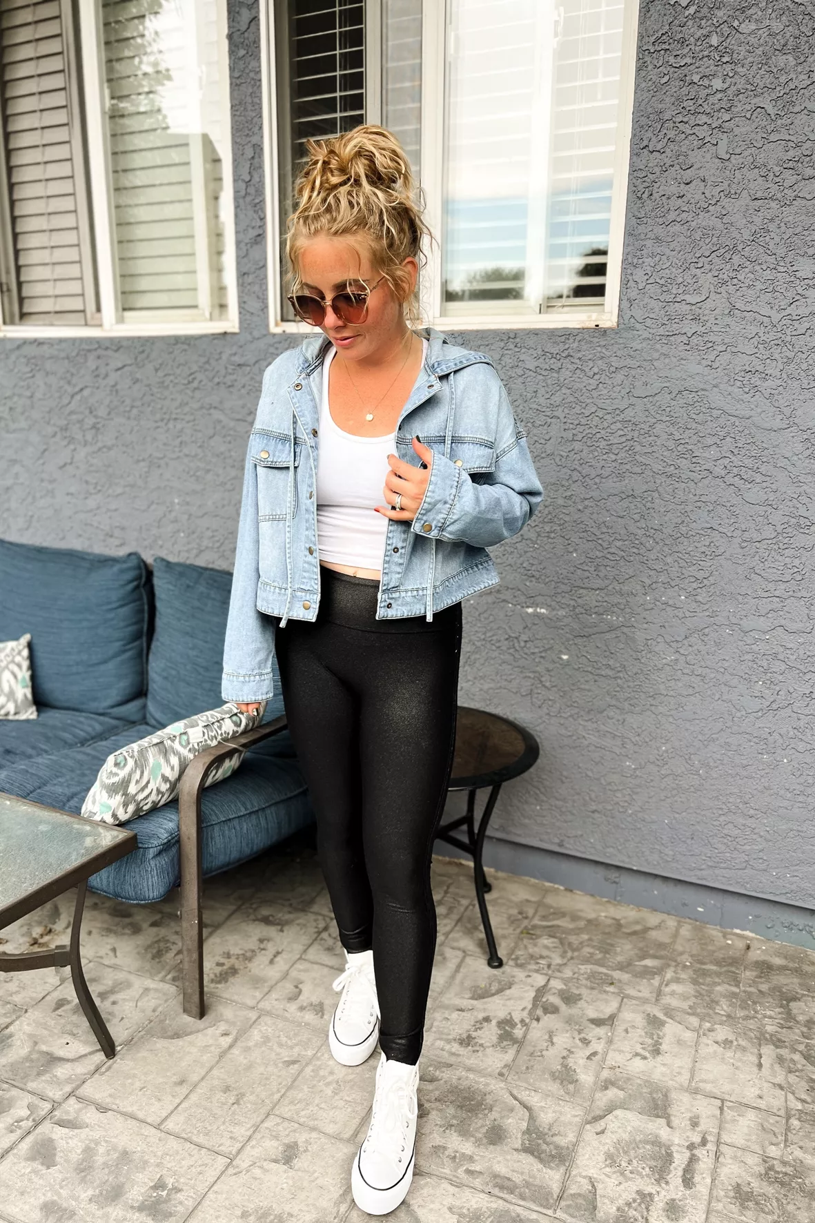 Chambray Top & Faux Leather Leggings in 2023