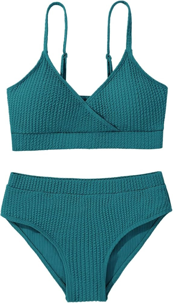 Girl's 2 Piece Swimsuit Solid Spaghetti Strap Bikini Sets Beach Bathing Suit Swimwear for Teen Gi... | Amazon (US)