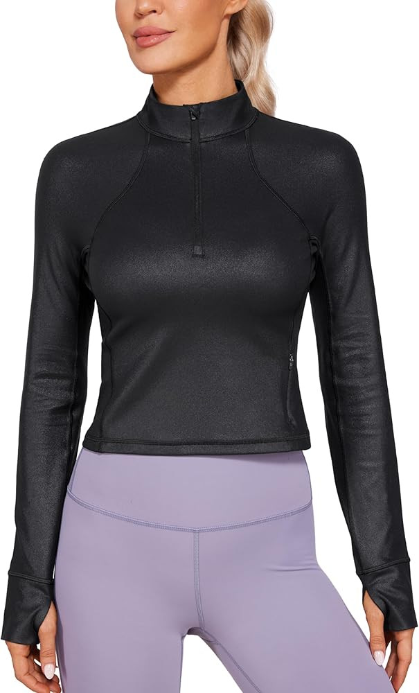 CRZ YOGA Women's Butterluxe Long Sleeve Workout Shirts Half Quarter Zip Sweatshirt Athletic Crop ... | Amazon (US)