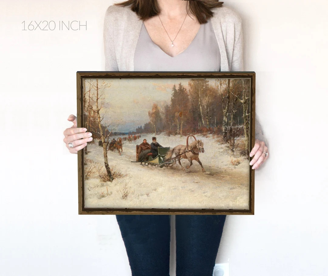 Vintage Horse Drawn Sleigh in Snowy Forest  | Oil Painting Vintage Print | Instant Download | 421 | Etsy (CAD)