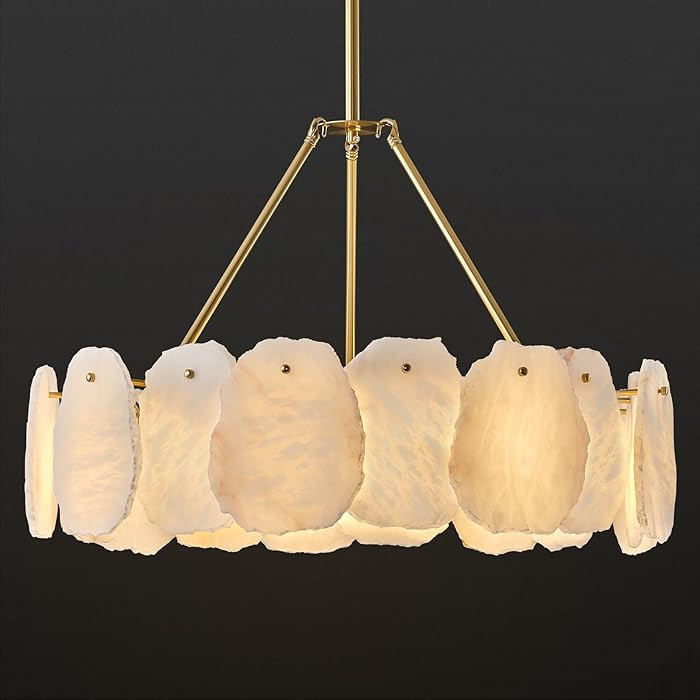 Alabaster Chandelier, 24" Brass Round Chandeliers, Luxury Modern White Marble Chandeliers for Liv... | Amazon (US)